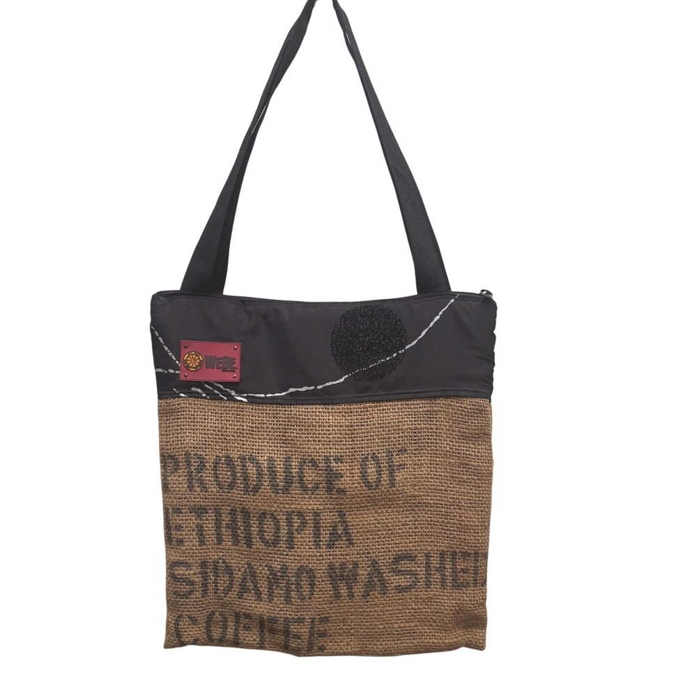 WeBe Upcycled Coffee Sack Tote Bag Handmade Burlap Ethiopia Sidamo Eco Upcycled